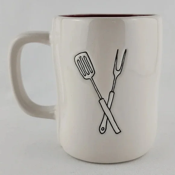 Rae Dunn White Ceramic Double Sided Mug Large Letters GRILL MASTER Red Interior - Picture 3 of 10